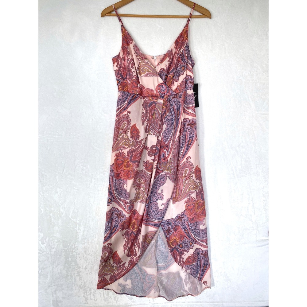 Lulus Janey Blush Paisley Midi Dress Spaghetti Straps Size S Wedding Guest NEW - Picture 3 of 10